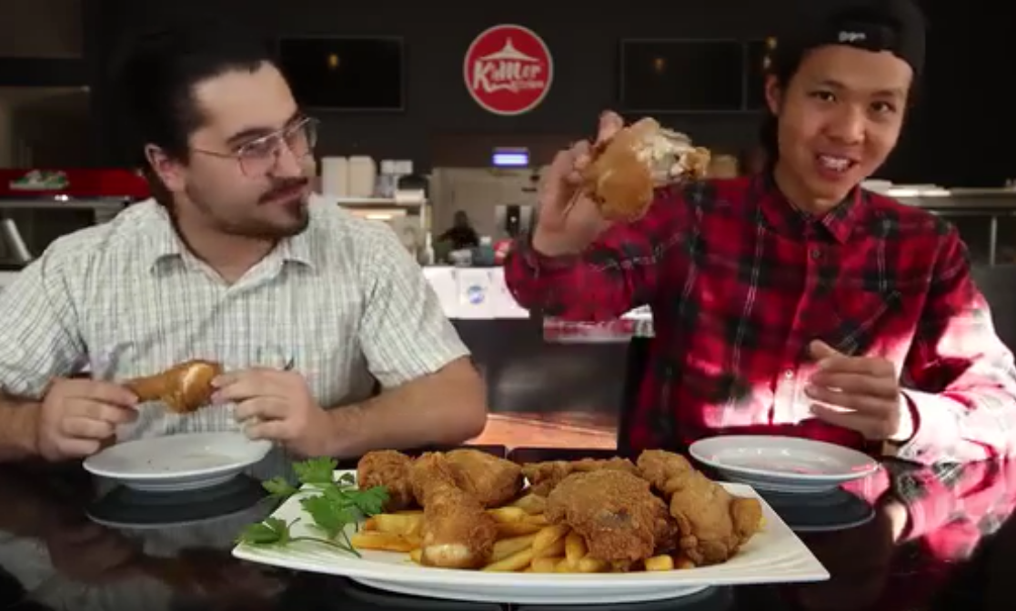 Costumer eating country fried chicken